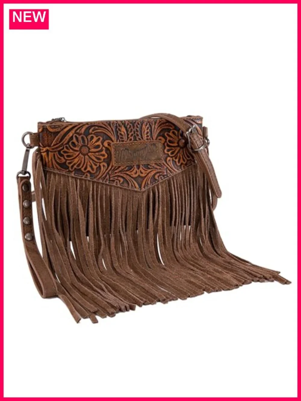 Faux Leather Crossbody Wristlet Fringe Bag with Adjustable Strap